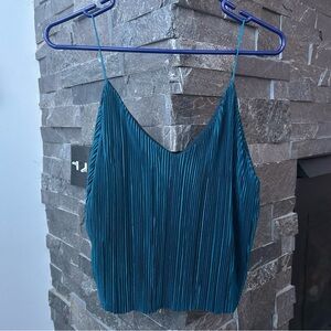 Silence + Noise Teal Pleated Satin Camisole